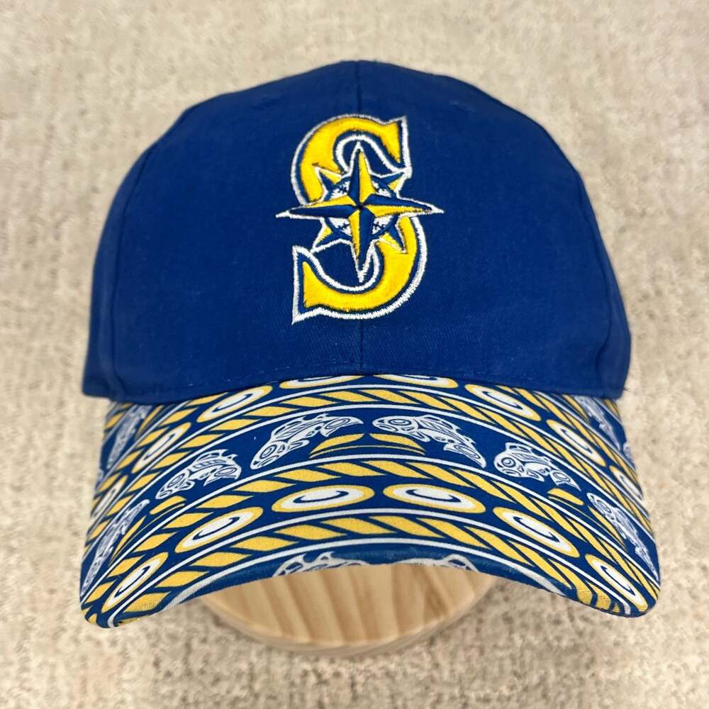 Seattle Mariners EQC Baseball Cap with Native American Fish Art Print Brim